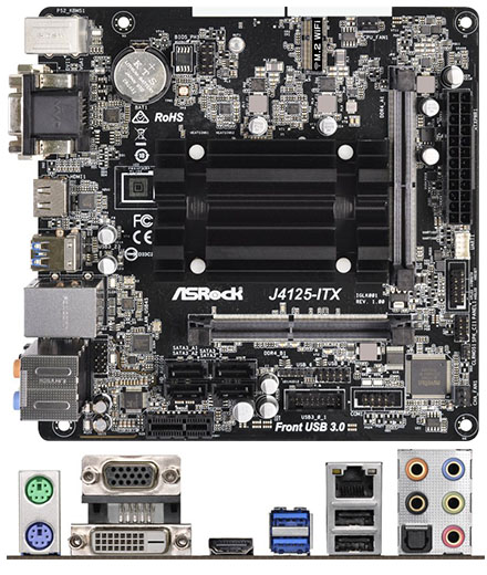 ASRock J4125-ITX (Intel Celeron J4125 4x2.0Ghz, 1x PCIe x1, 7.1 Audio) [<b>FANLESS</b>]
