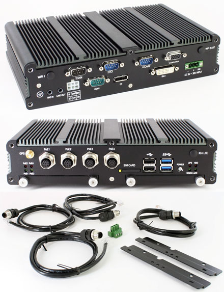 FleetPC-8-i7B-POE Car-PC (Intel Core i7-4650U 2x1.7Ghz, 4GB RAM, Autostart-Controller, 9-36V Automotive PSU, GPS, CAN-BUS, 4x POE) [<b>FANLESS</b>]