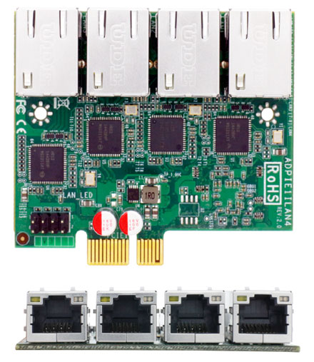 Jetway ADD-ON ADPIEILAN4 (4x GigaLAN, Intel) [Gen3-PCIe]